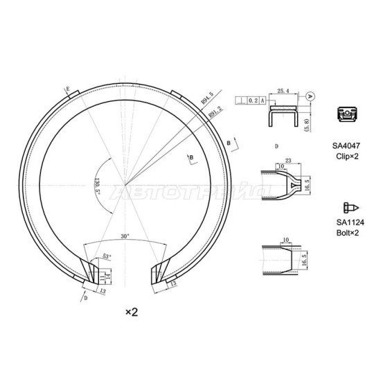 Колодки ручного тормоза MAZDA CX7 09-/CX9 09-/SSANGYONG ACTYON 2.0 05-12 SAT