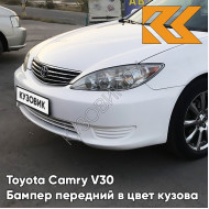 Бампер передний в цвет кузова Toyota Camry V30 (2004-2006) рестайлинг 040 - SUPER WHITE - Белый